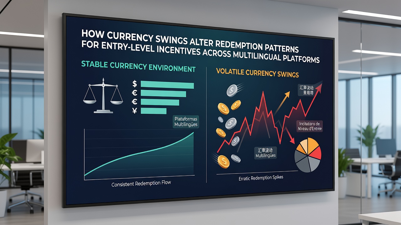 Dashboard displaying multilingual platform analytics on incentive redemptions during currency fluctuations